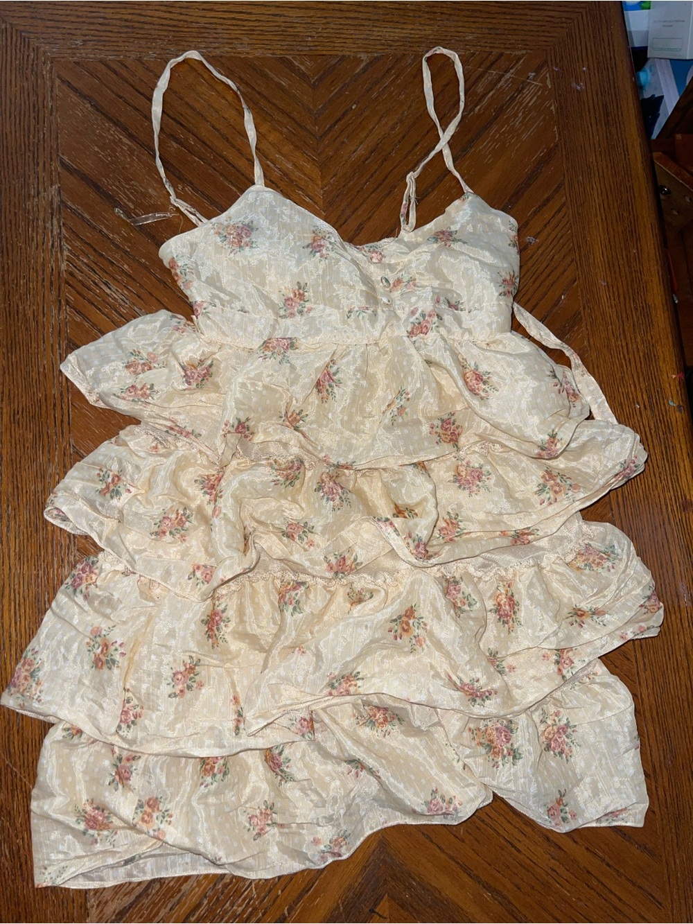 Poetry Baby Doll Ruffles Tiers Cream Floral Dress